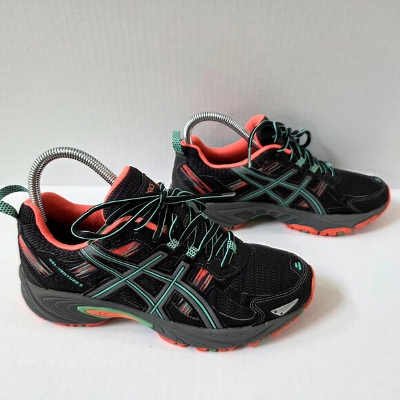 Asics Gel Venture 5 Sneakers Womens 6.5 Black Blue Orange Trail Running Shoes - Picture 6 of 12